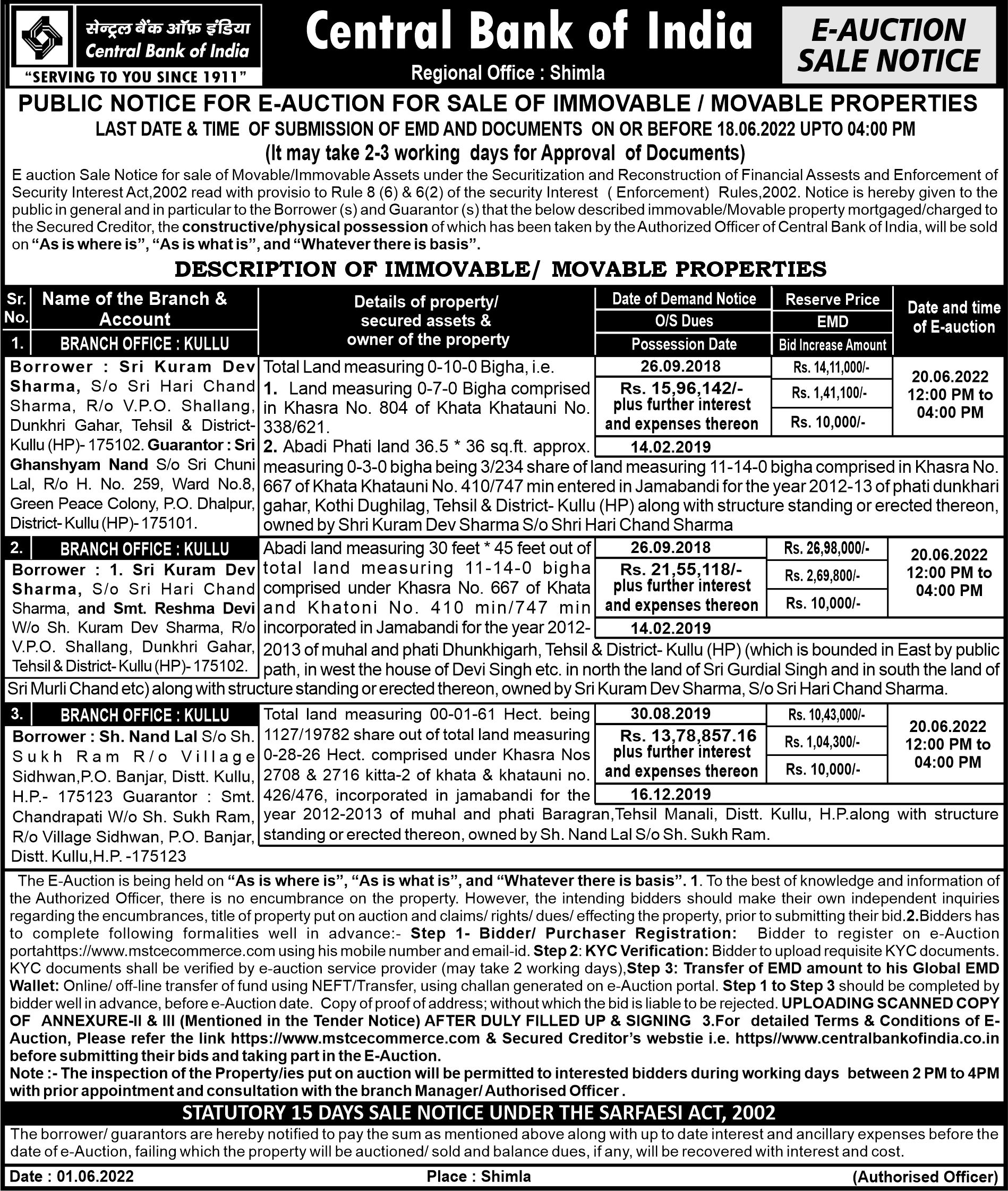 E-auction Notice
